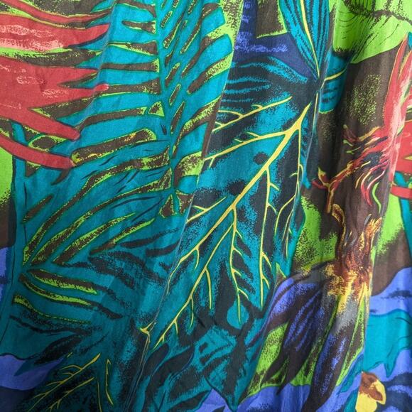 Vintage Green Tropical Jungle Palm Leaves Pattern Silk Maxi Skirt Elastic Waist - Picture 8 of 9